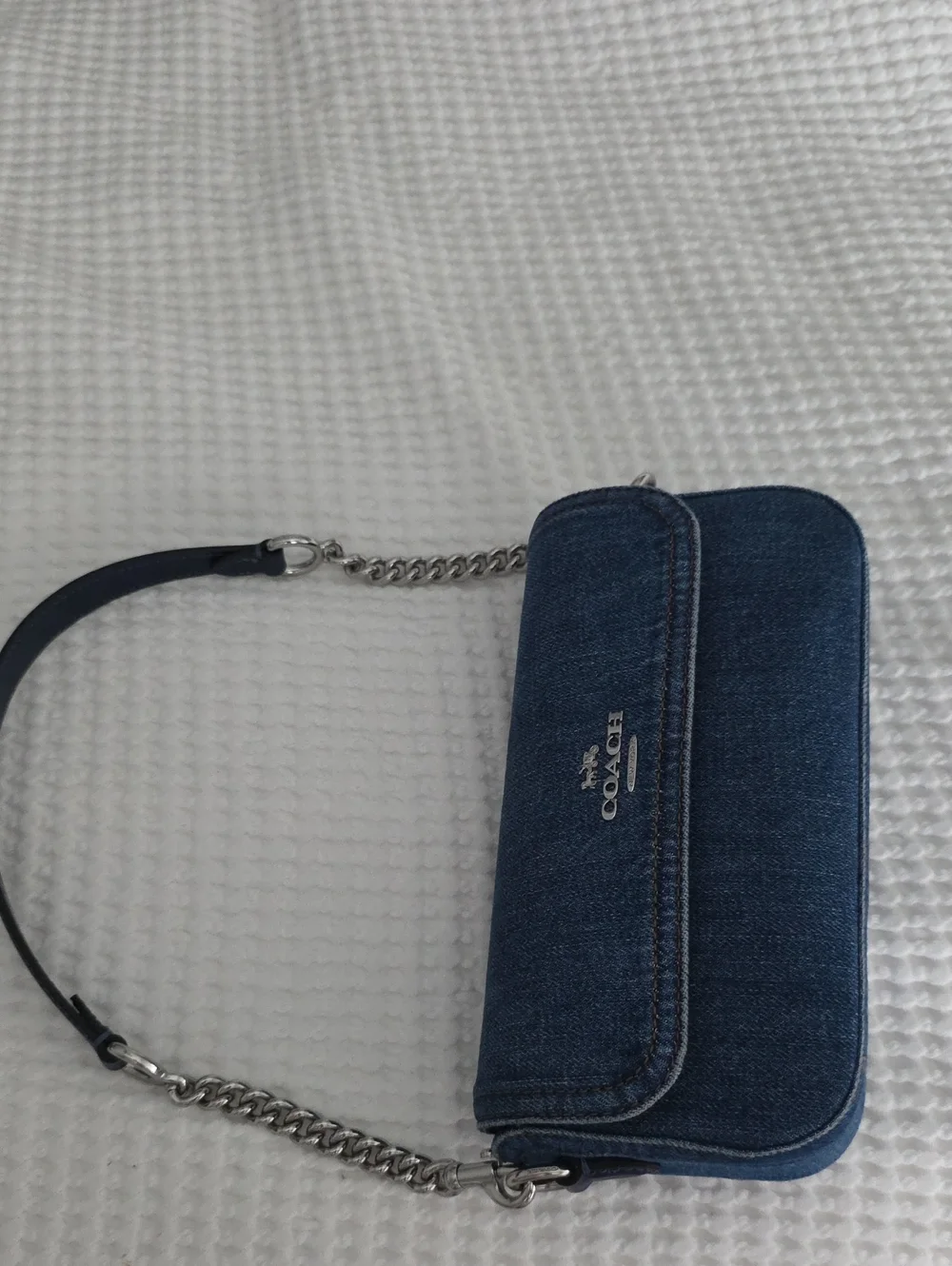 Hailey Flap Bag Coach Dark Blue Denim Chain Strap Shoulder Bag